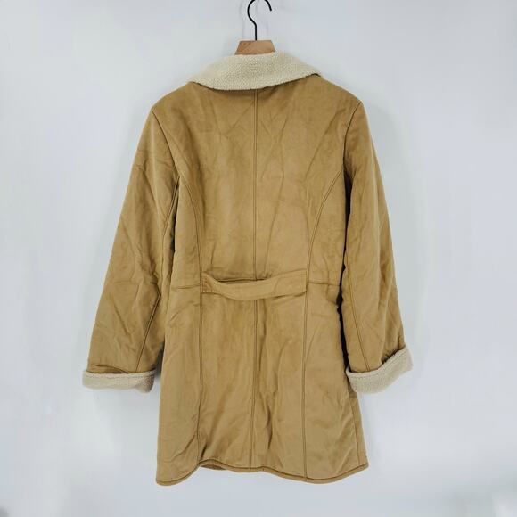 Vintage Liz Claiborne Camel Faux Shearling Fleece Lined Button Front Coat Size S - Picture 4 of 11